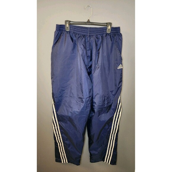 Vintage Adidas Track Pants Mens XL Blue Baggy 90's Y2K Windbreaker Nylon Striped - Picture 1 of 7